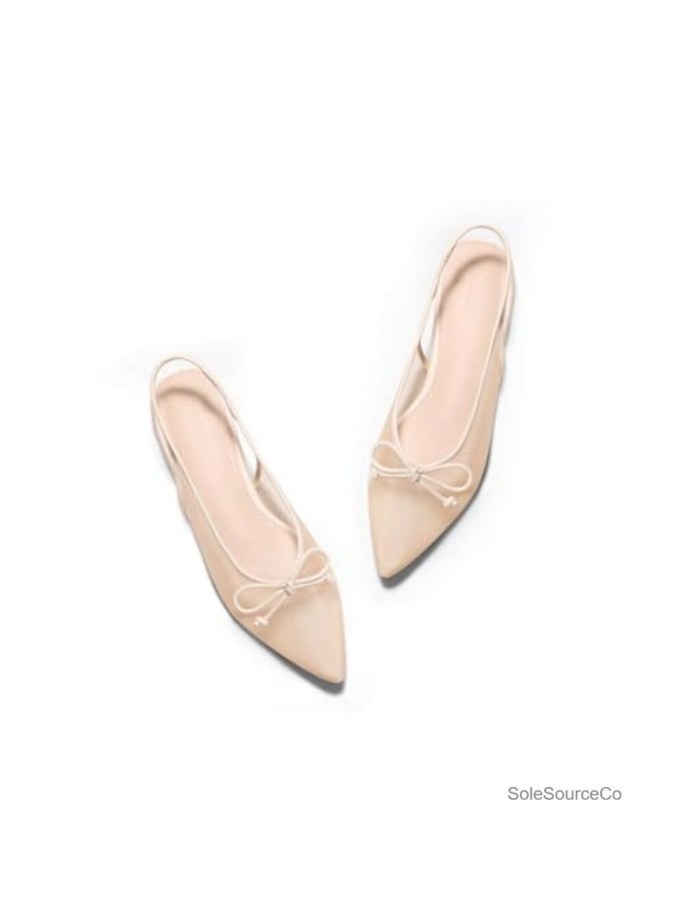 Women's Slingback Flat Mesh Ballet Flats Bow Pointed Toe Low Heel Dress Shoes